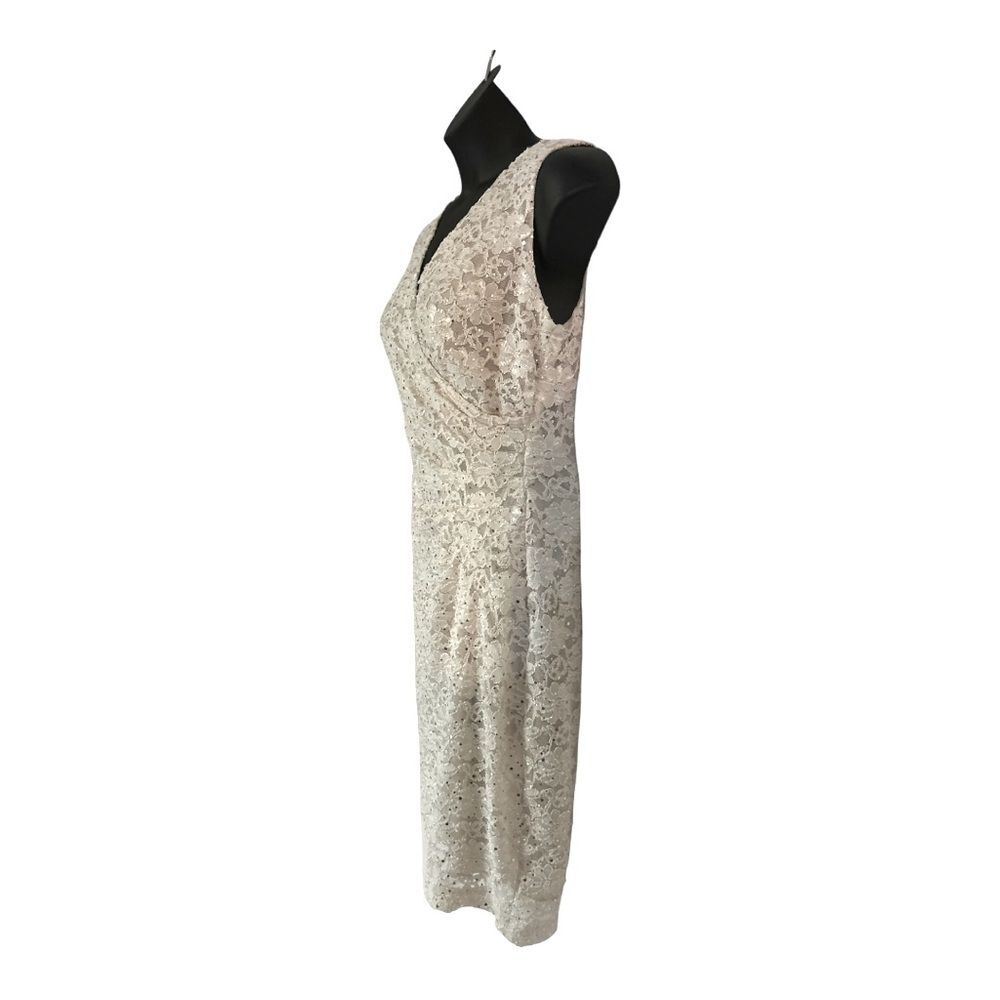 Connected Lace Sequin Side Pleat Ivory Knee Length Sheath Night Out Party Dress - Picture 7 of 16